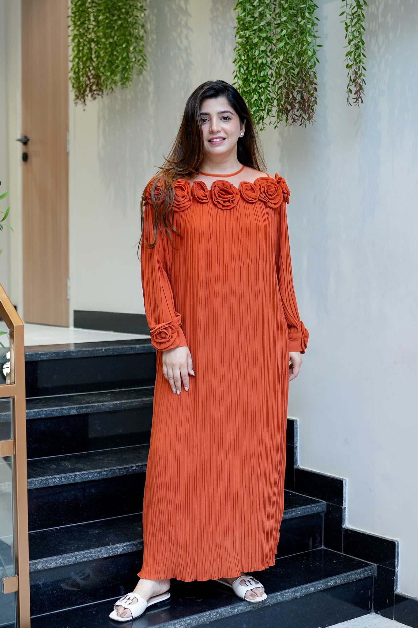 Hola Pleated Maxi Dress-Rust / M-L