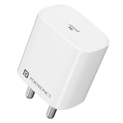 Portronics Adapto 25 Plus 25W Type C PD Superfast Slim Mobile Charging Adaptor,GaN Technology,Compatible with iPhone 16/15/14/13/12/11 Pro,Max Series, Samsung Galaxy S/A/M/F & Other Type C Devices