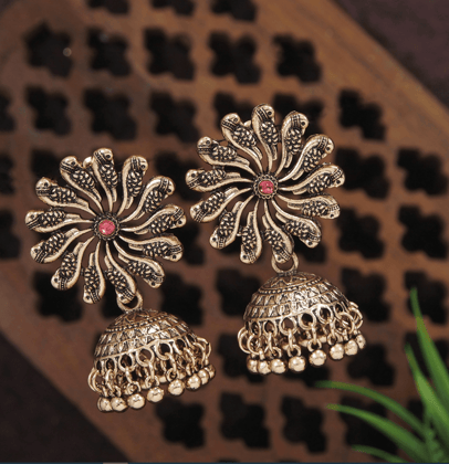 Antique Gold/Silver Plated Floral Peacock Design Hanging Beads Jhumki Earring- AER 3206