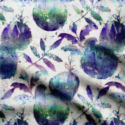 Balls and leafs Natural Crepe Fabric