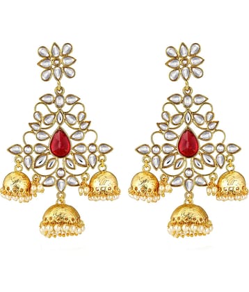 Spargz Traditional Brass Festive Wear Gold Plated Kundan & Pearl Chandelier Earring For Women AIER_1362