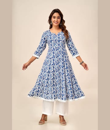 FabbibaPrints Viscose Printed Anarkali Women's Kurti - Blue ( Pack of 1 )