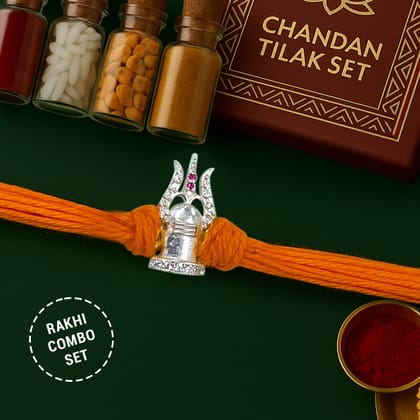 Pure 92.5 Silver Shivling Trishul Rakhi with Chandan Tilak Set