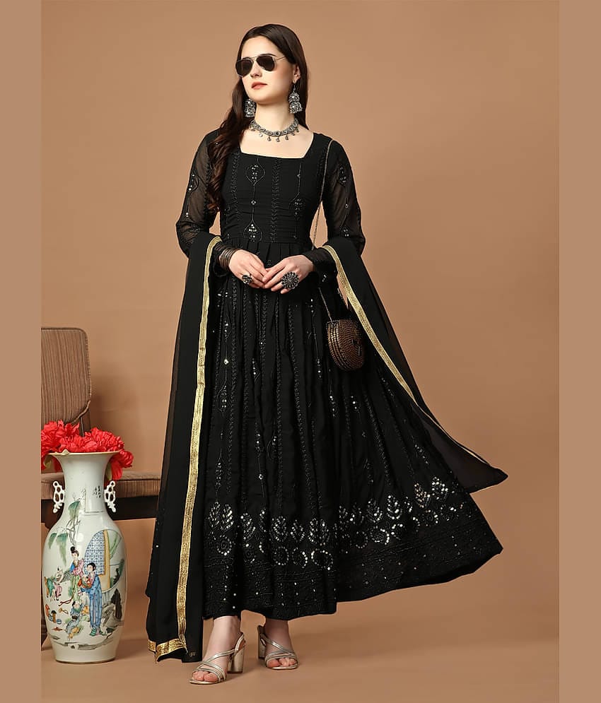 kedar fab Black Anarkali Georgette Women's Stitched Ethnic Gown ( Pack of 1 )