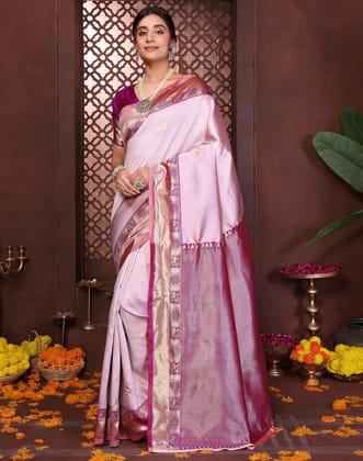 Wine Banarasi Kanjivaram Jacquard Silk Saree