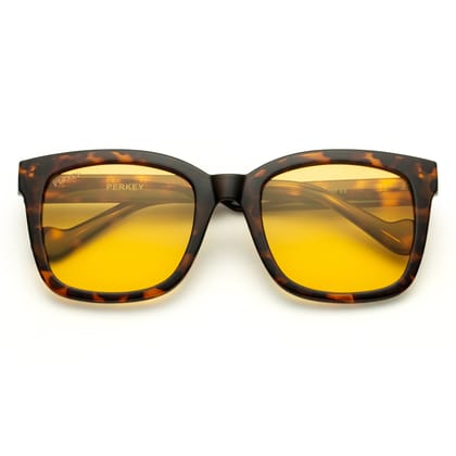 PERKEY Square-Oversized Yellow UV Protected Polarized Stylish Goggles Men Women - PRKY003-C3-Medium / Yellow / Leopard
