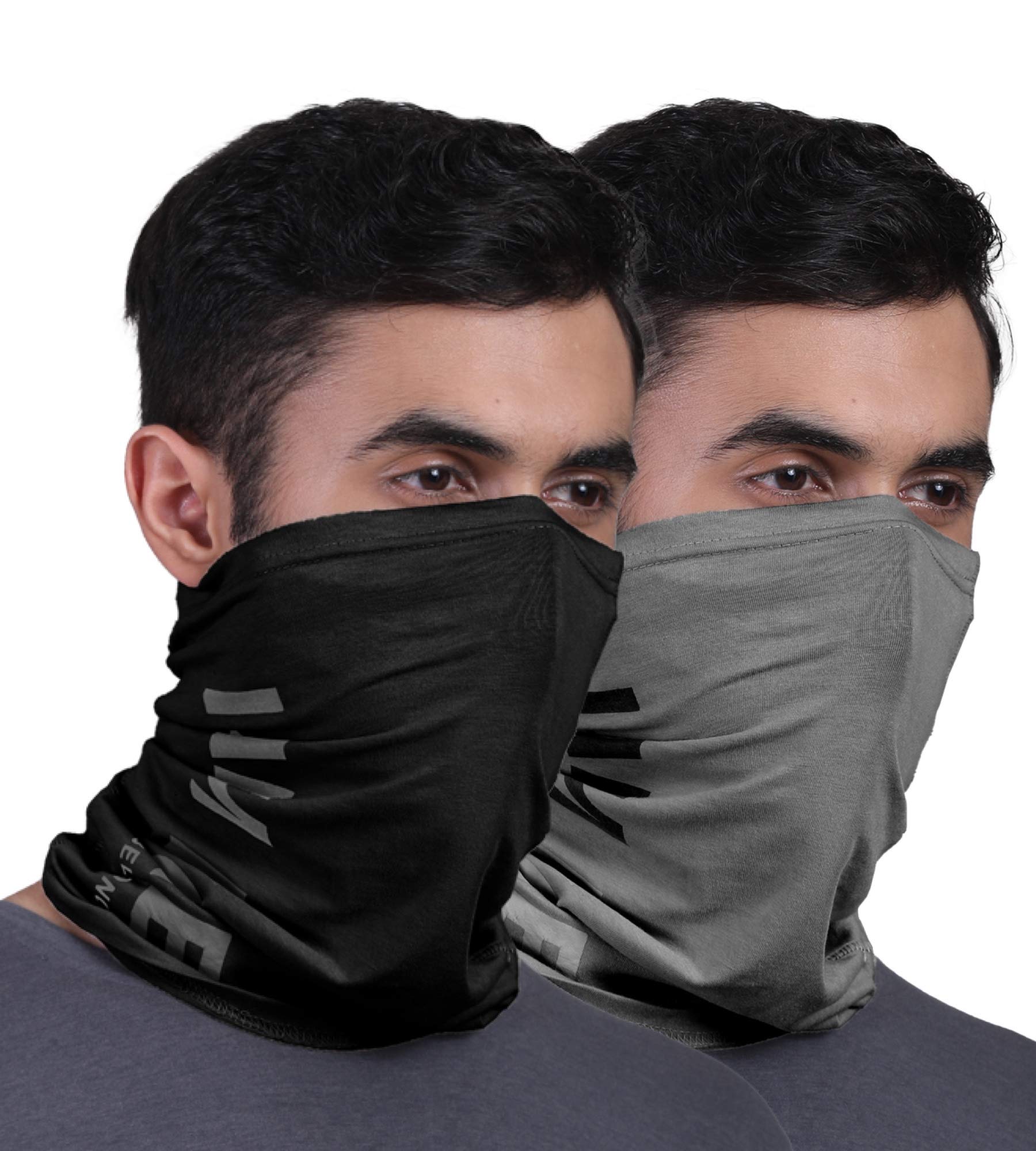 FREECULTR Unisex Bamboo Bandana, Anti Microbial Super Soft & Comfort Fit, Breathable Multipurpose Headband, Face Mask for Dust Protection and Sun - Printed Pack of 2-Black,Charcoal