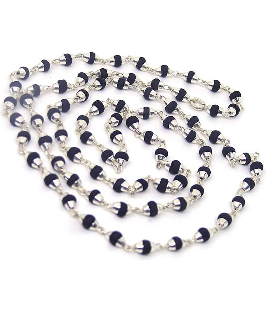 Black Tulsi Mala with Silver Cap - 80 Beads