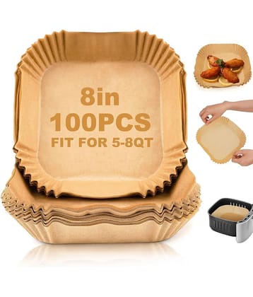 Air Fryer Liners 100 Pcs 8 Inch Square, Disposable Parchment Paper Baking Liners Non-Stick Oil-Proof Food Grade Paper, Perfect for 5-8 QT Air Fryer Basket, Oven, Microwave,