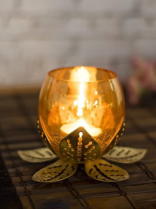 Golden Lotus Tea Light Holder