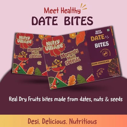 Nutty Village Date Sweetened Dry Fruit Bites with Dark Chocolate Pack of 1
