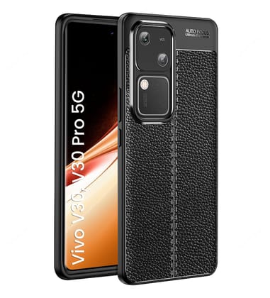 Vegan Leather Rugged Flexible TPU Series Shockproof Armor Back Cover for Vivo V30 5G, Vivo V30 Pro 5G, 6.78 inch, Black
