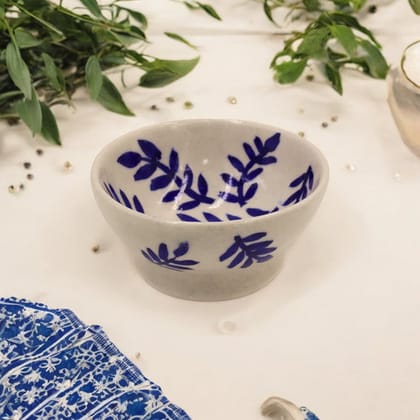 Blue Pottery Round Bowl - White Blue Pottery Round Bowl - White