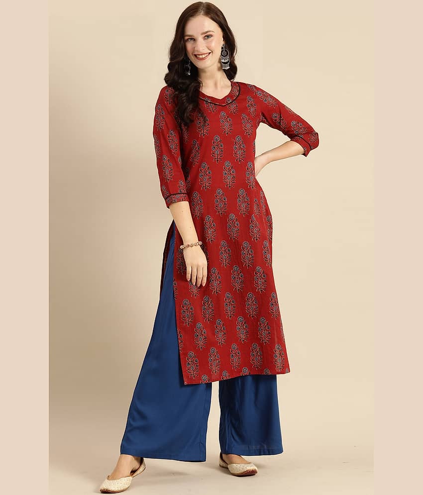 Rajnandini - Maroon 100% Cotton Women's Straight Kurti ( Pack of 1 )