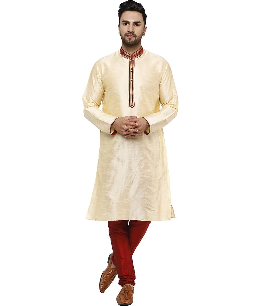 SKAVIJ Beige Silk Blend Kurta Pyjama Set