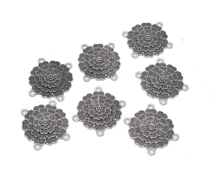 Antique Silver 4 Hole Connector for Jewellery Making and Embroidery Work. CTR-049-Per Packet of 6 Pair / 29X27 MM