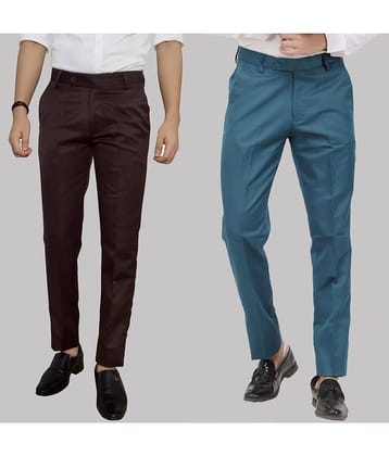Kundan - Multicolor Cotton Blend Regular - Fit Men's Formal Pants ( Pack of 2 )