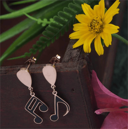 Stainless Steel Rosegold Plated Music Note Dangler Earring-STNER 2831 Stainless Steel Rosegold Plated Music Note Dangler Earring-STNER 2831