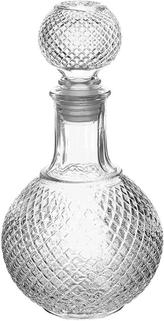 Clear Glass European Style Round Decanter with Lid for Whisky, Wine, Beer, Scotch, Vodka, Bourbon, Liquor | Water and Juice Jug Pitcher Bottle (Big) (1000 ml)