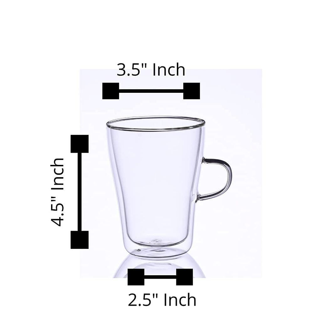 Femora Glass Double Wall Tea Cup, Transparent, 350ml (Single Piece)