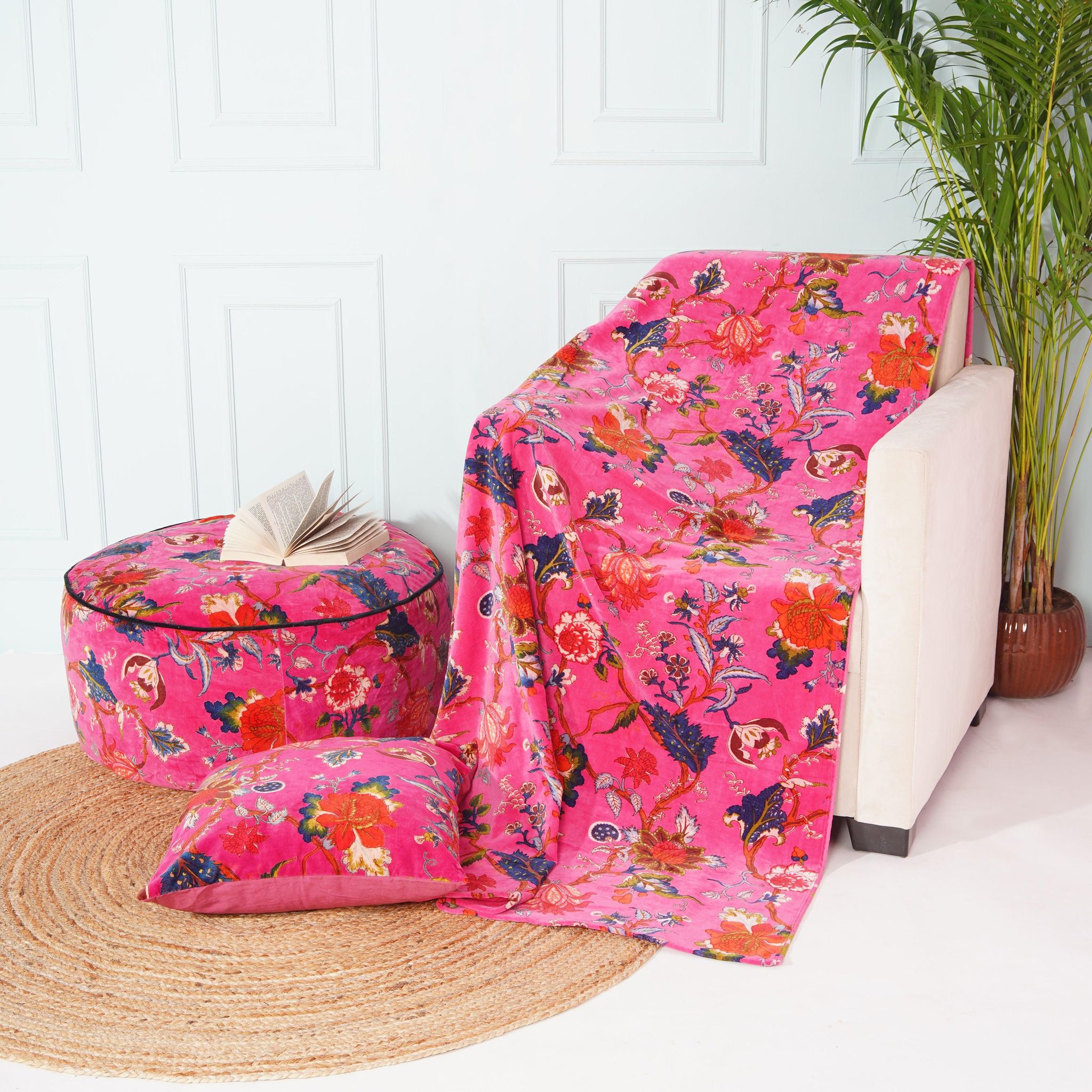 Tree of Iife Velvet Sofa throw- Pink