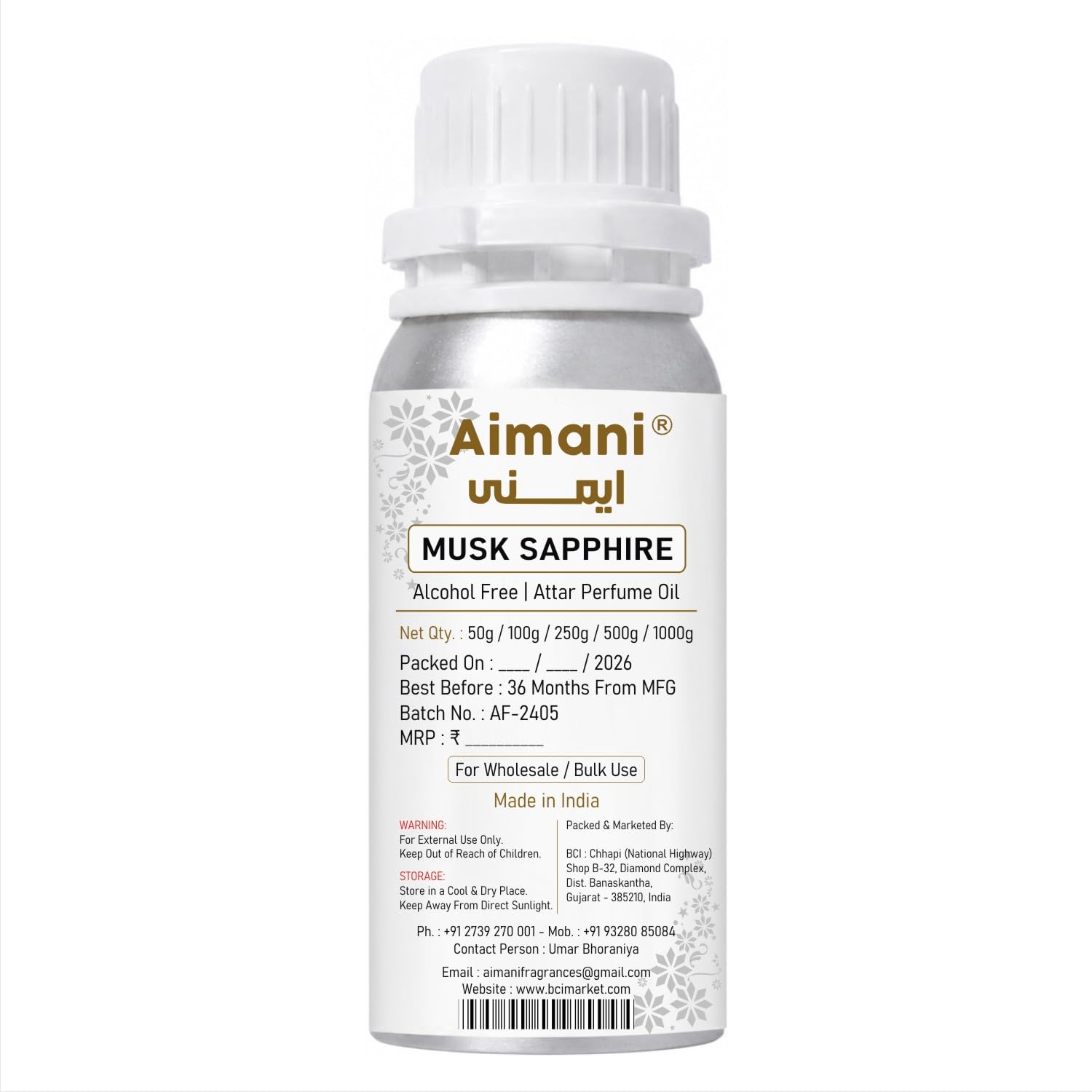 Aimani Musk Safire Perfume Attar Oil 25ml | Long Lasting Alcohol-Free Fragrance | Premium Unisex Attar for Men & Women