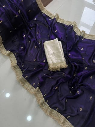 Best Selling Premium QualitySpace Silk Saree Multi Sequence Full Worked With Contrast Blouse