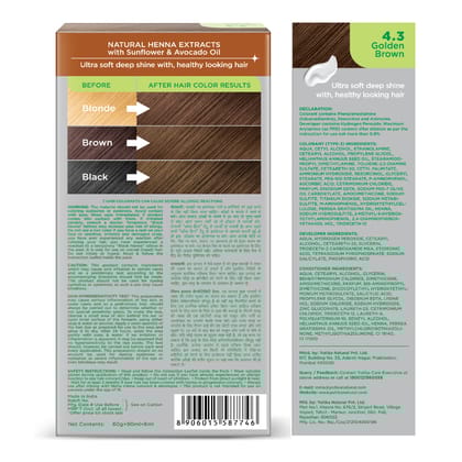 Nisha Creme Hair Color 4.3 Golden Brown 120g Pack of 3, Permanent Hair Colour, No Ammonia, 100% Grey Coverage