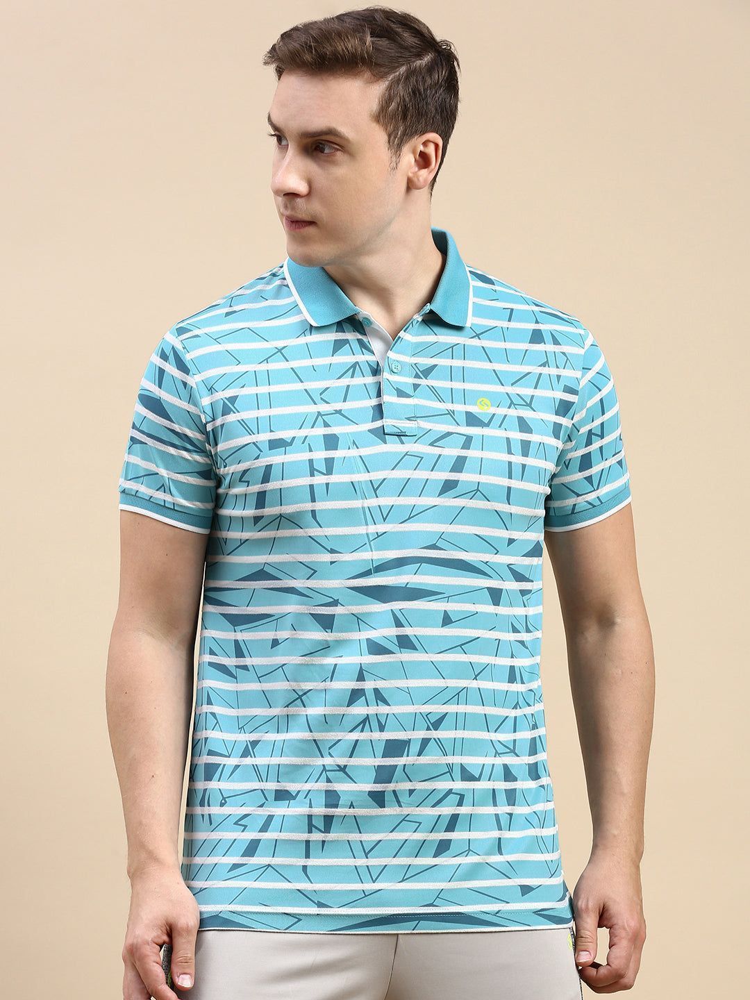 Classic Polo Men's Polo Neck Polyster Blue Slim Fit Active Wear T-Shirt