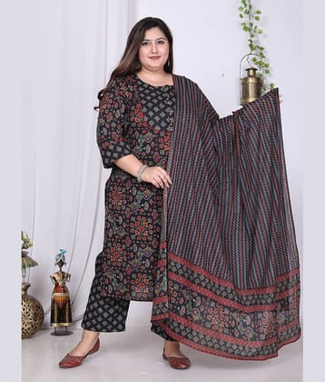 Swasti Cotton Printed Kurti With Palazzo Women's Stitched Salwar Suit - Black ( Pack of 1 )