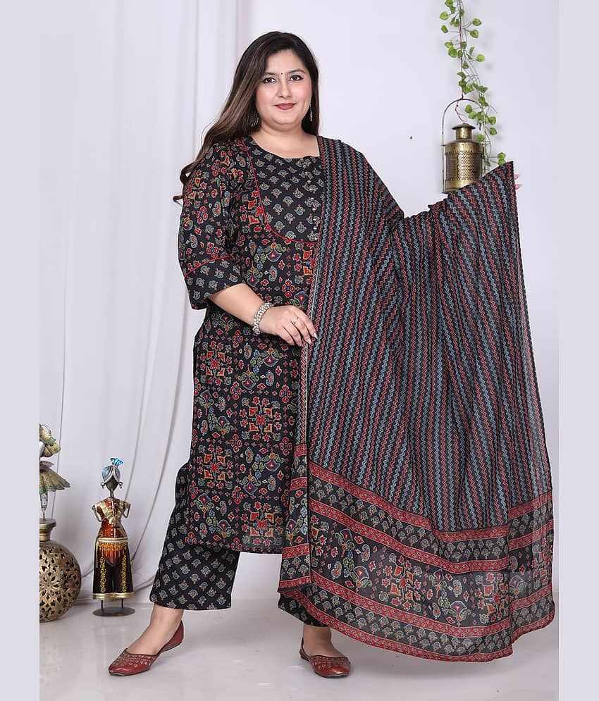 Swasti Cotton Printed Kurti With Palazzo Women's Stitched Salwar Suit - Black ( Pack of 1 )