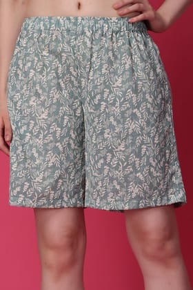 Grey Leaves Printed Shorts-L / Grey