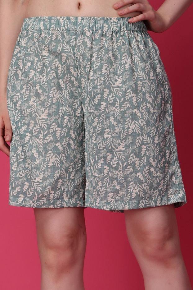 Grey Leaves Printed Shorts-L / Grey