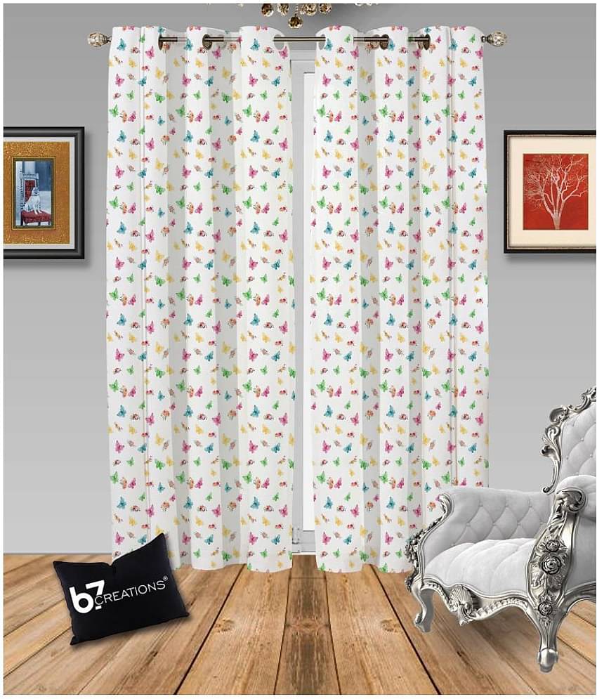 B7 CREATIONS Single Long Door Semi-Transparent Eyelet Polyester Curtains White