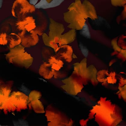 Orange Smudge Flowers Print Fabric-Cotton