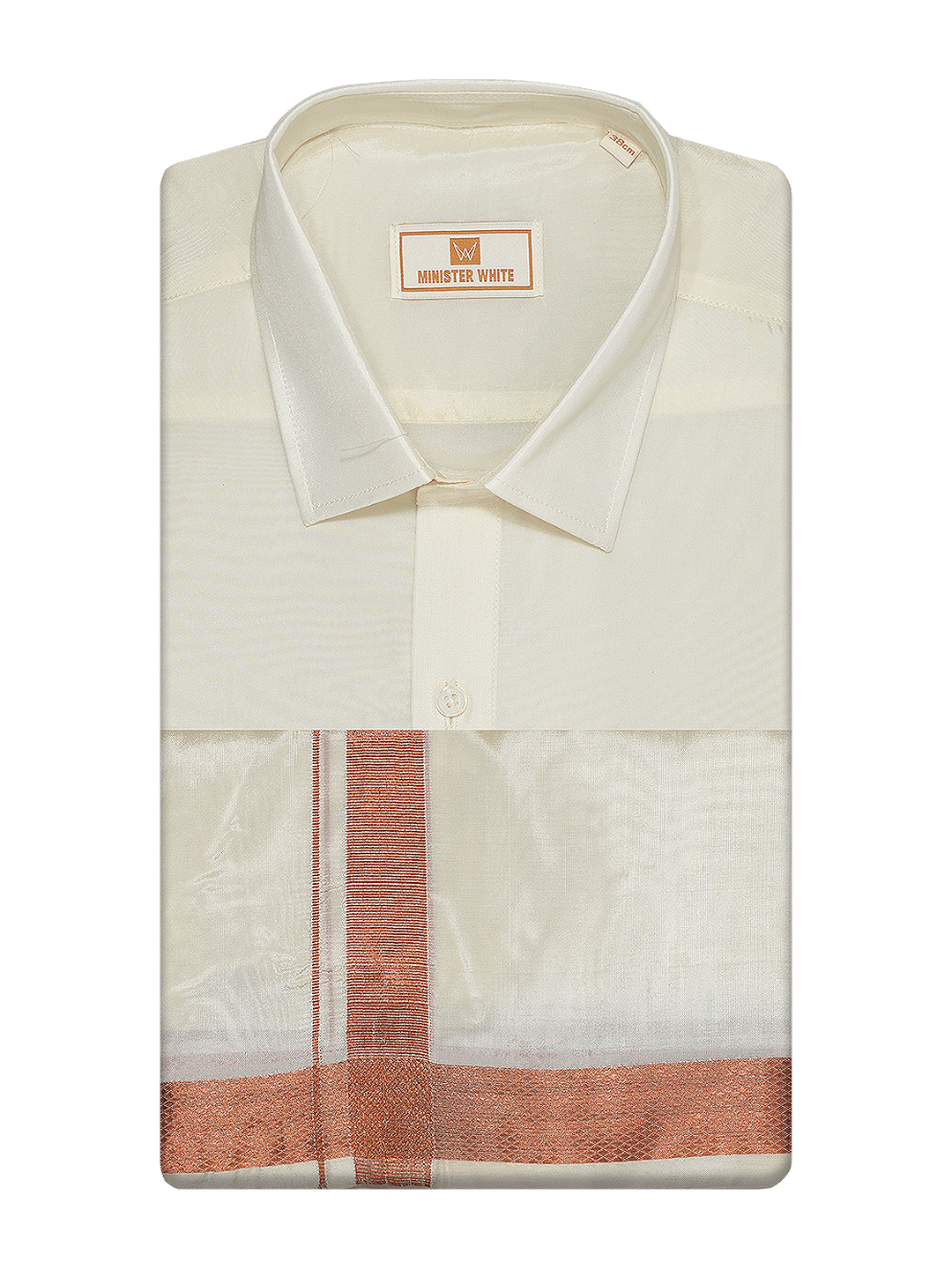 Mens Cream Wedding Shirt with Copper Jari Border Dhoti Combo - Marine_Cream Copper-36 / F/S / Cream