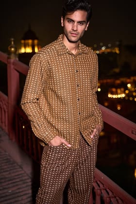 PATTERNED DENIM SHIRT-XS / Khaki