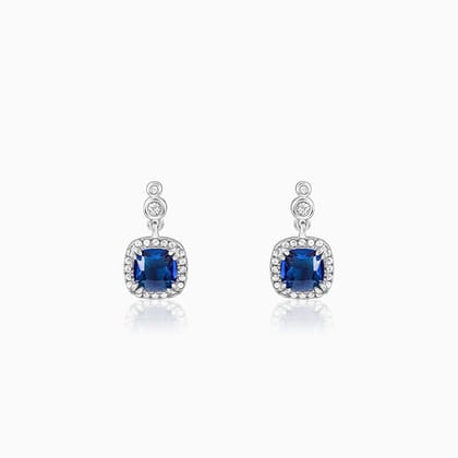 Silver Sapphire Blue Halo Earrings