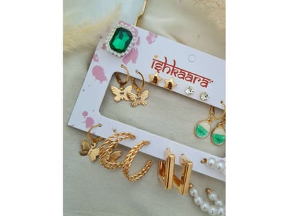 Ishkaara Emerald Mixed Charm Earrings Combo Ishkaara Emerald Mixed Charm Earrings Combo