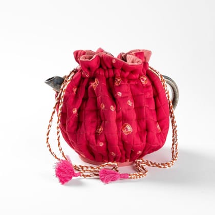 Handmade Cotton Tie & Dye Drawstring Tea Cozy - Dark Pink-Dark Pink / 9 Inches x 12 Inches / 100% Cotton