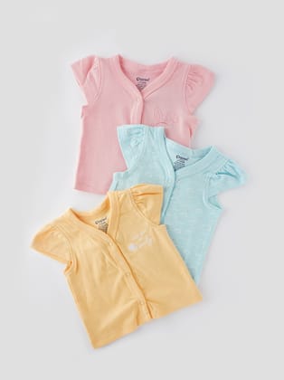 Skin-friendly & Adorable Jhabla Front Button Tops for Newborn Babies pack of 3-0-1 M