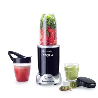 Wonderchef Nutri-blend Storm 1200W | 100% Copper Motor | Sharp 6-wing Stainless Steel Blade | Masalas, Chutney, Nuts, Crush Ice | 2 Jars | 22000 RPM | Sipper Attachment | 2 Year Warranty Wonderchef Nutri-blend Storm 1200W | 100% Copper Motor | Sharp 6-wi