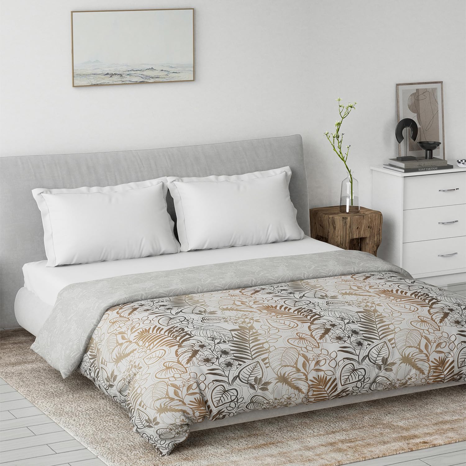 DDECOR - Primary Collection 100% Cotton Leaves Pattern VOIL Queen Dohar |229 CM X 254 CM| - Brown
