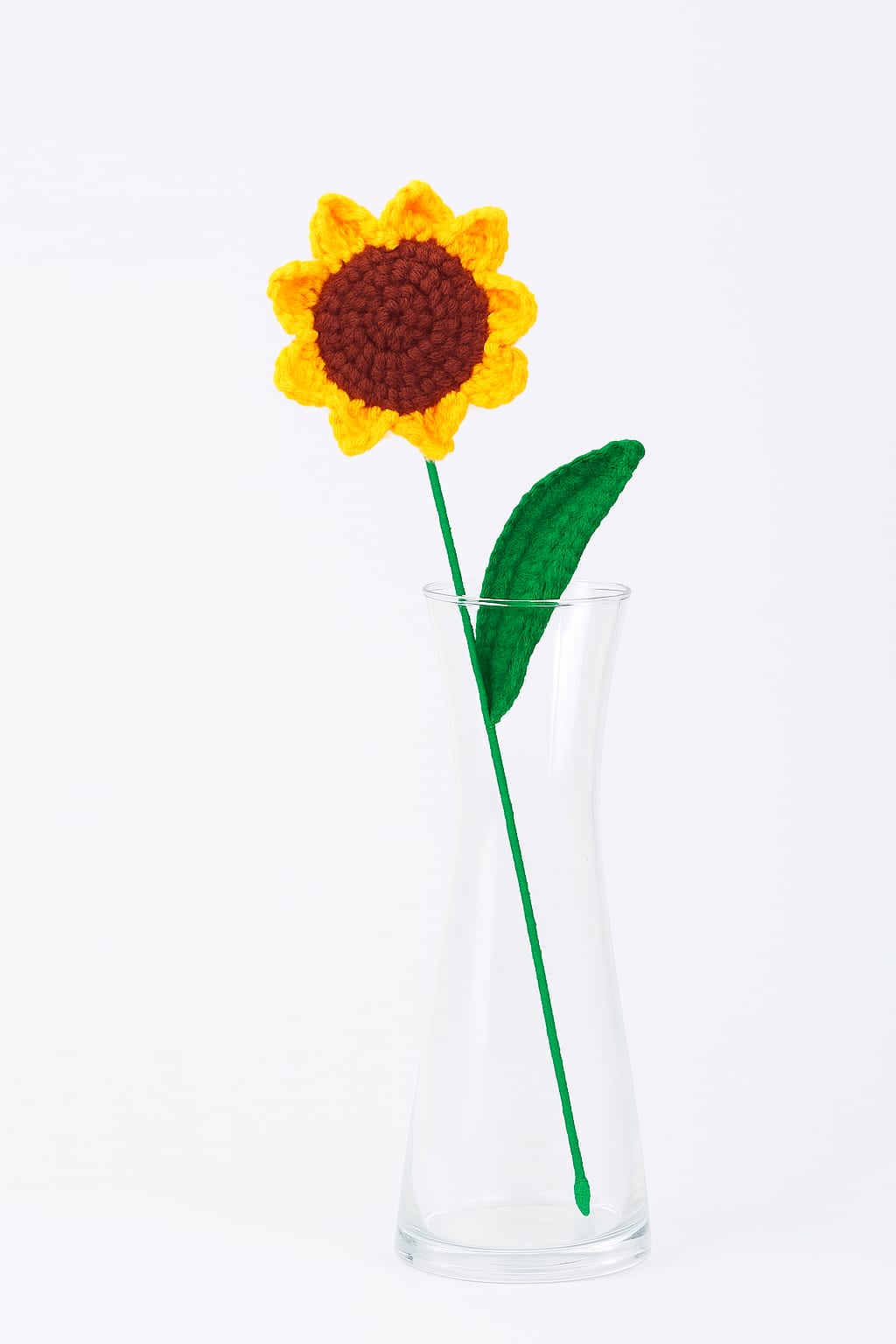 Laxmi Creations Handmade Crochet Sunflower Stick | 11" Artificial Flower | Yellow & Brown Acrylic Yarn | Home Decor & Gifting