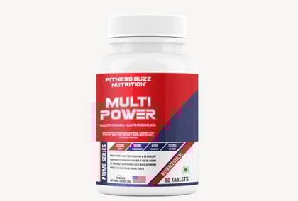 Fitness Buzz Prime Series Multi Power Multivitamin, Multiminerals, BCAA 300mg, L-Glutamine 100mg, Vitamin C 40mg, Calcium 200mg, with Bioflavonoids, Turmeric, Beetroot, Grape Seed, Lycopene, Nutraceutical, 60 Veg Tablets