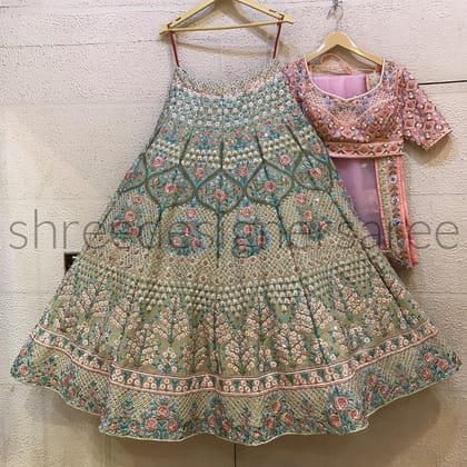 Sage Green and peach Lehenga Choli DC 33