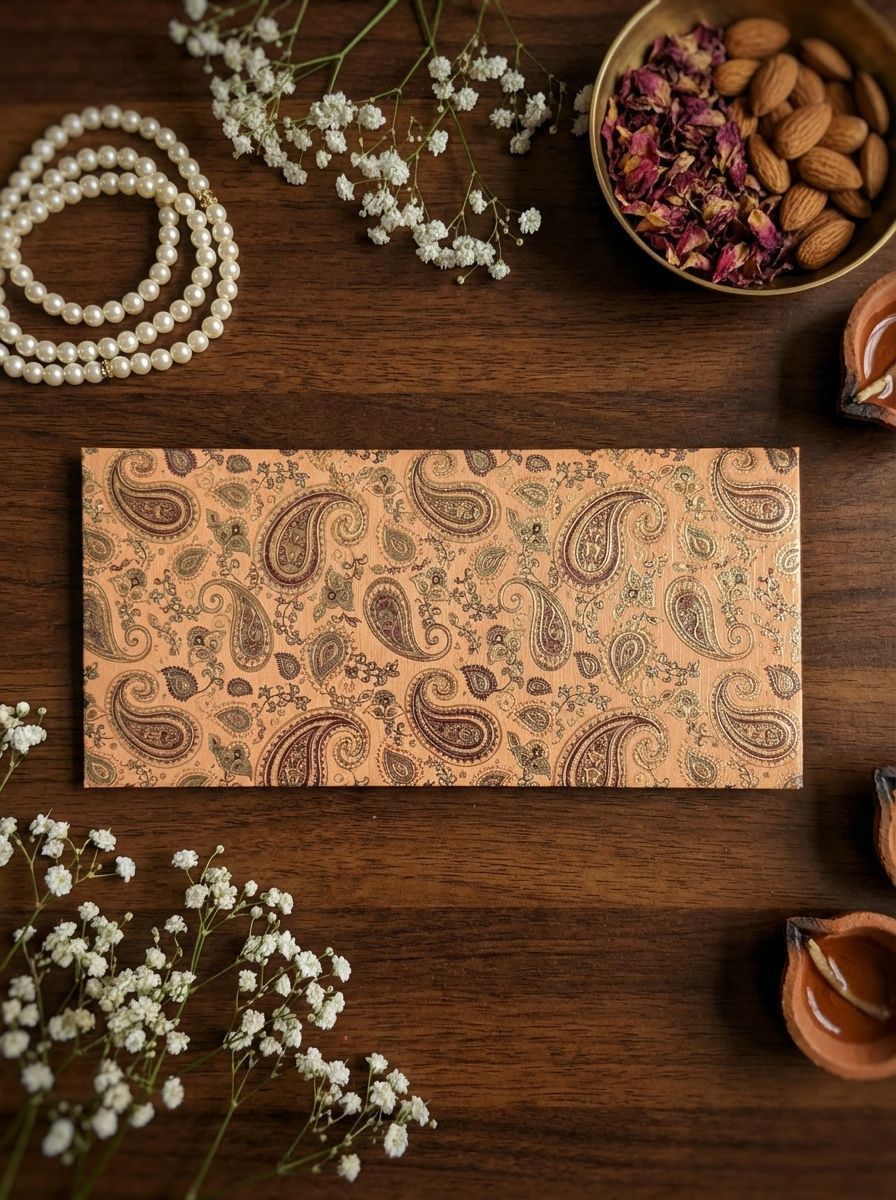 The Saffron Paisley Envelope – Traditional Festive Money Envelope for Shagun & Celebrations
