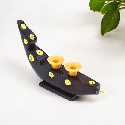 Wooden Snake Boat Candle Holder
