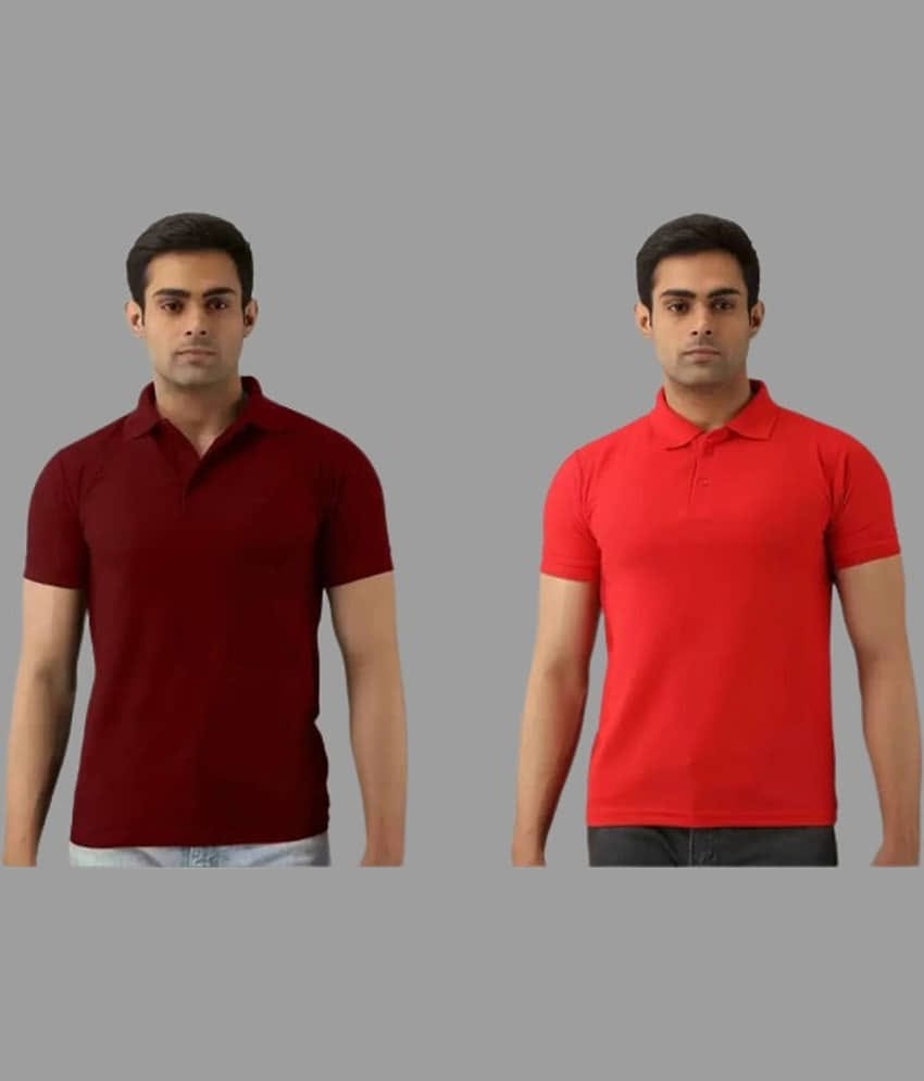 SKYRISE Pack of 2 Cotton Blend Slim Fit Solid Half Sleeves Men's Polo T Shirt ( Multicolor )