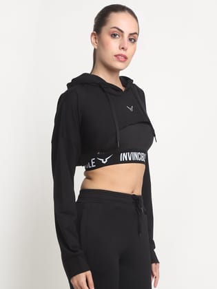 Invincible Women's Crop Hoody-Black / Free Size